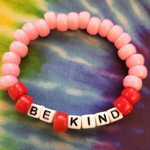 HANDMADE Red Pink Be Kind Inspirational Beaded Kandi Bracelet